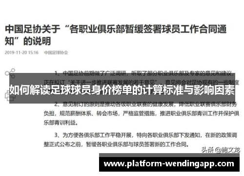 如何解读足球球员身价榜单的计算标准与影响因素 如何解读足球球员身价榜单的计算标准与影响因素